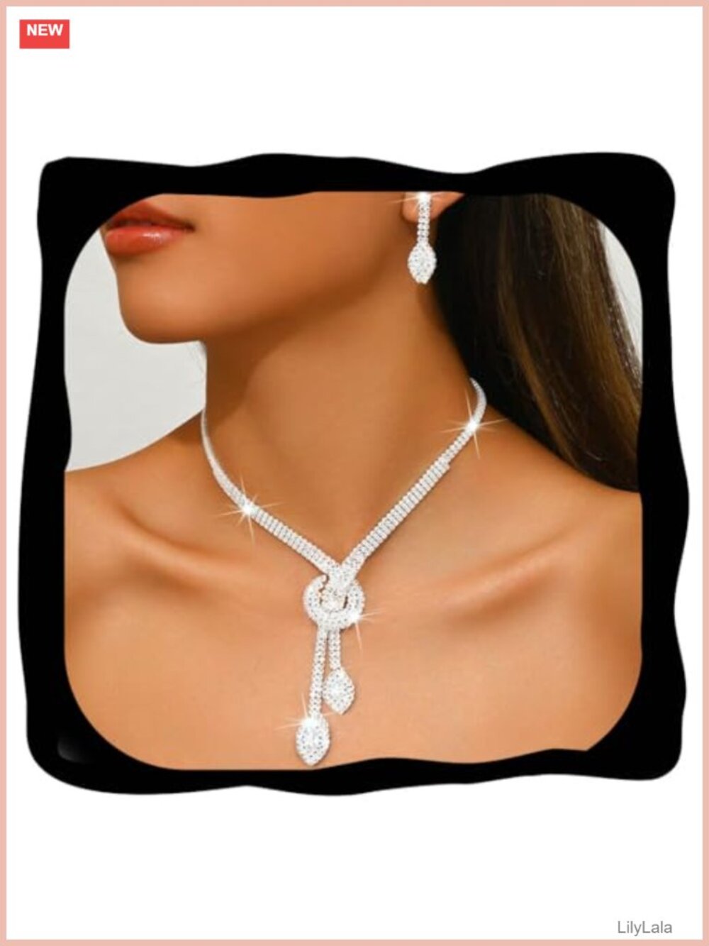 Rhinestone Crystal Necklace Earrings Set for Bridal Wedding Prom